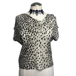 Vtg 90s Sparkle Cheetah Print Cowl Neckline Clubbing Grunge Glam Womens Blouse